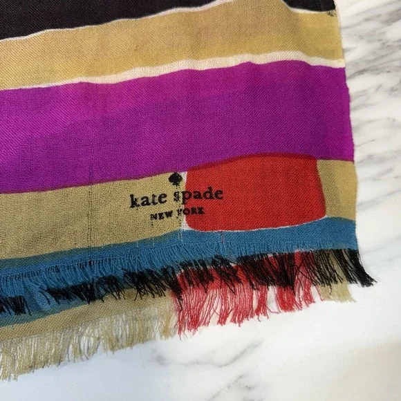 Kate Spade Geospade Abstract Artsy Art To Wear Fringe Long Scarf 80x23.5" - Picture 2 of 3